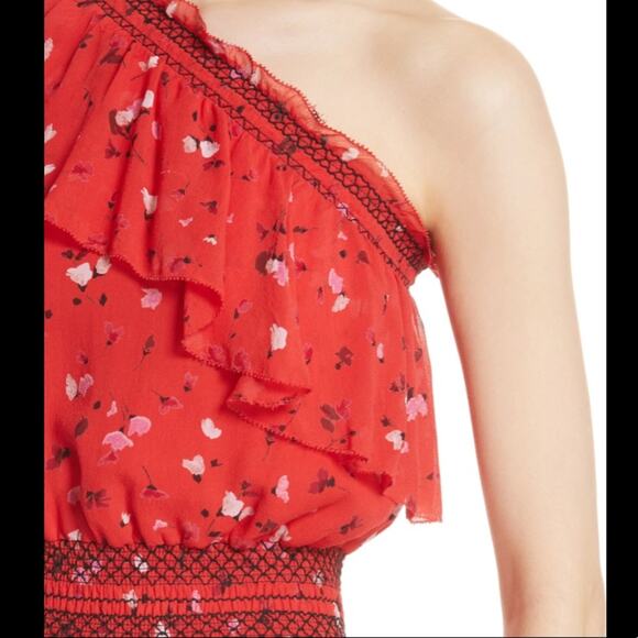 Joie Hafsa One Shoulder Asymmetrical Midi Dress Ruched Patterned sz M - Picture 13 of 13